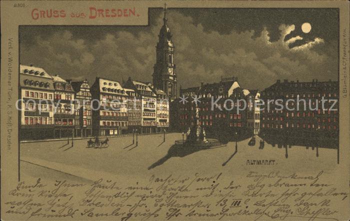 DRESDEN Elbe Altmarkt im Mondschein Denkmal Kirche
