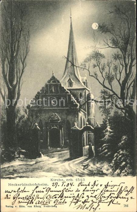 Neckarbischofsheim Kirche 16. Jhdt. im Mondschein