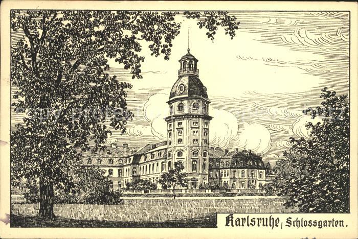 Karlsruhe Schlossgarten Zeichnung Kuenstlerkarte