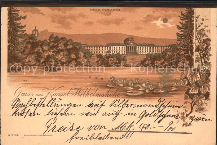 Wilhelmshoehe Kassel Schloss im Mondschein Seerosen Weinreben