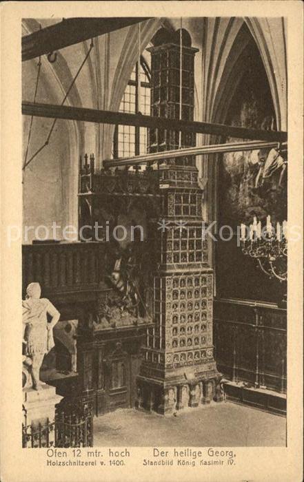 Danzig Westpreussen Ofen Holzschnitzerei Heilige Georg Stan