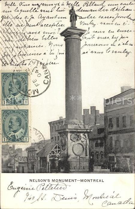 Montreal Quebec Nelson's Monument Statue Stempel auf AK