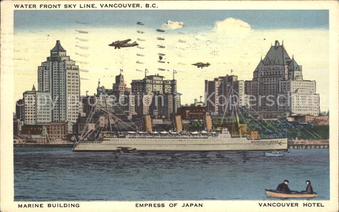 Vancouver British Columbia Water Front Sky Line Marine Building Empress of Japan