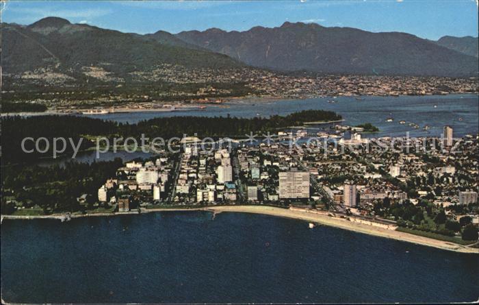 Vancouver British Columbia English Bay and Mountains aerial view