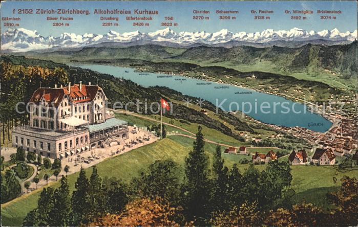 Zuerichberg ZH Alkoholfreies Kurhaus Panorama Zuerichsee Alpen