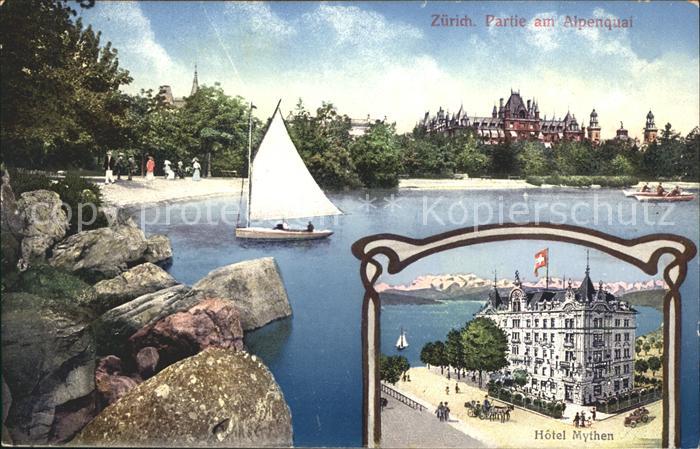 Zuerich Partie am Alpenquai Zuerichsee Segelboot Hotel Mythen