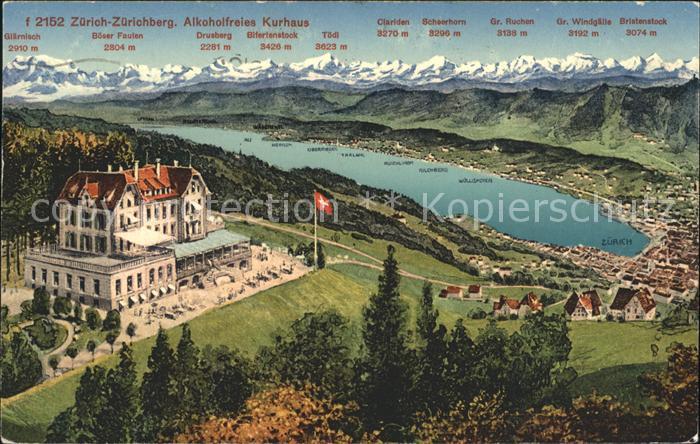 Zuerichberg ZH Alkoholfreies Kurhaus Panorama Zuerichsee Alpen