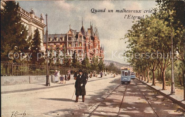 Zuerich Rotes Schloss Strassenbahn Kuenstlerkarte