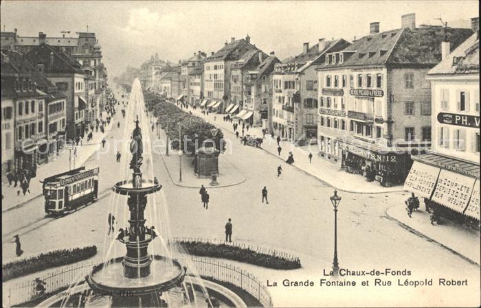 La Chaux-de-Fonds Grande Fontaine Rue Leopold Robert Tram