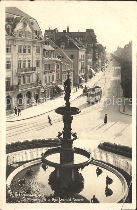 La Chaux-de-Fonds Grande Fontaine Rue Leopold Robert Tram