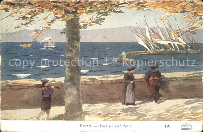 Evian-les-Bains Haute Savoie Port de batellerie Painture Lac Leman Kuenstlerkart