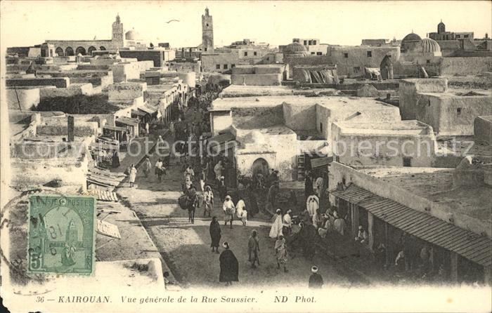 Kairouan Qairawan Vue generale de la Rue Saussier Stempel auf AK