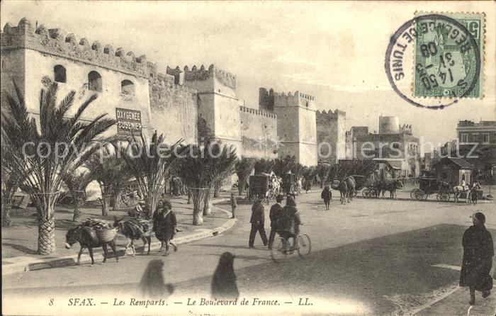 Sfax Tunesie Les Remparts Boulevard de France Stempel auf AK