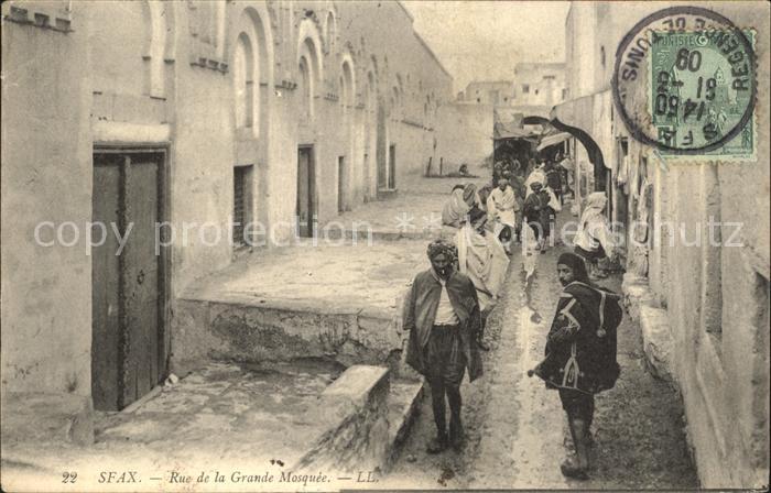 Sfax Tunesie Rue de la Grande Mosquee Stempel auf AK