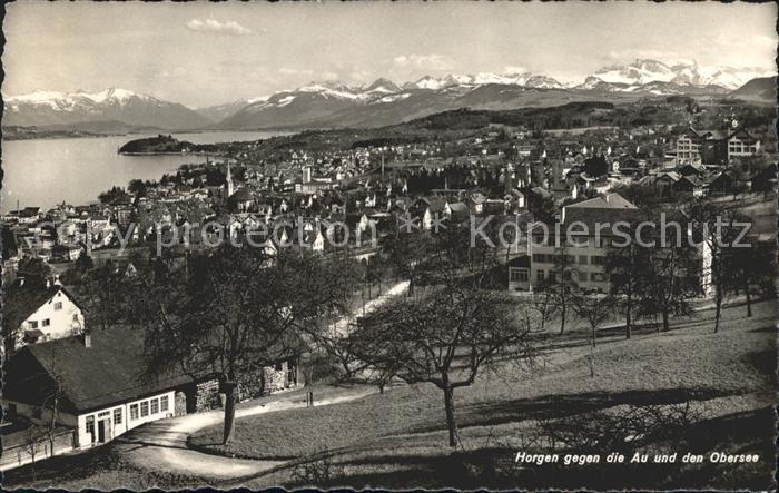 Horgen ZH gegen die Au und den Obersee Alpenpanorama
