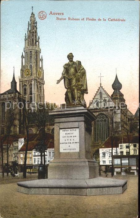 Anvers Antwerpen Statue Rubens et Fleche de la Cathedrale Monument