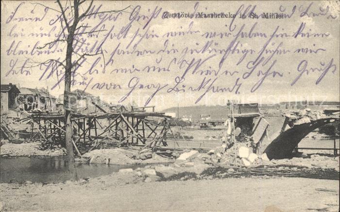 Saint-Mihiel Zerstoerte Maasbruecke 1. Weltkrieg