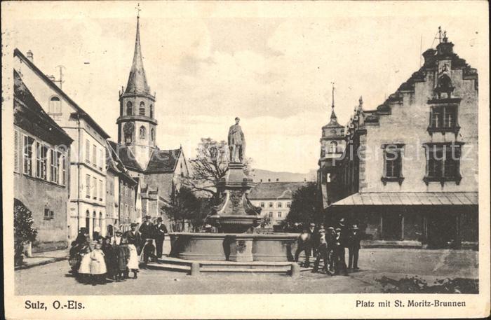 Sulz Elsass Platz mit St Moritz Brunnen Kirche