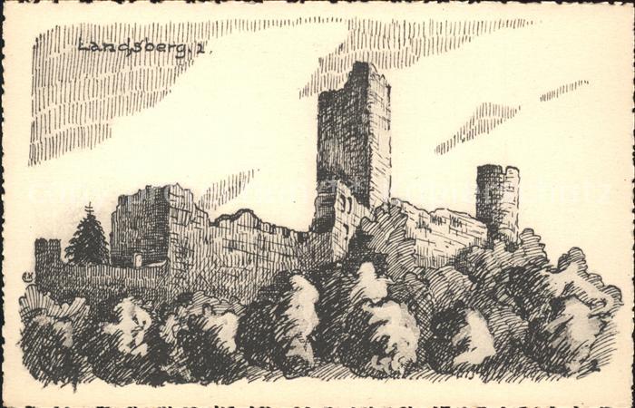 Heiligenstein Bas-Rhin Burg Landsberg Zeichnung Kuenstlerkarte