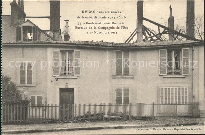 Reims Champagne Ardenne Boulevard Louis Roederer Ruines Grande Guerre 1. Weltkri
