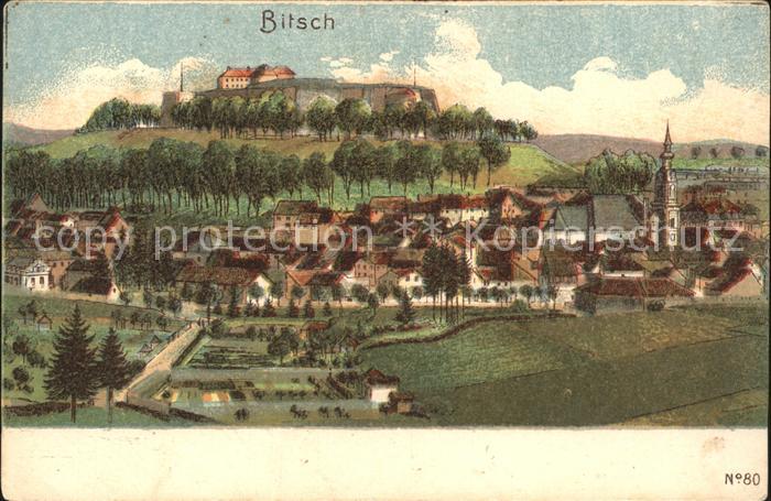 Bitsch Lothringen Gesamtansicht mit Festung