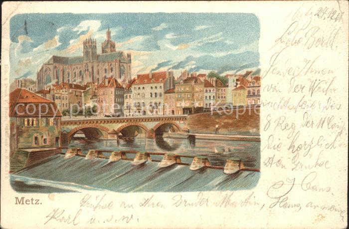 Metz  57 Moselle Wehr Brücke Kathedrale