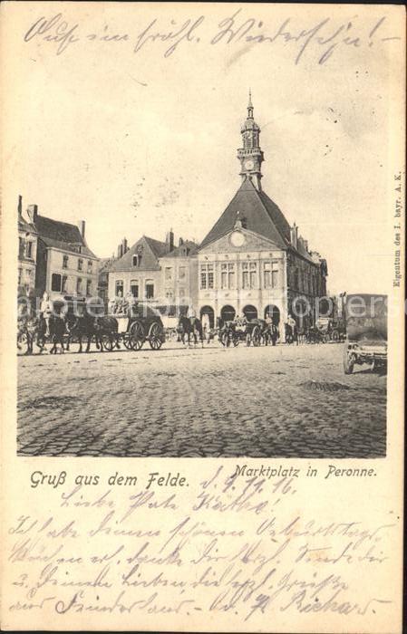 Peronne 80 Somme Marktplatz Pferdefuhrwerk Weltkrieg