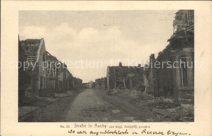 Auchy-les-Mines Strasse von englischer Artillerie zerstoert 1. Weltkrieg