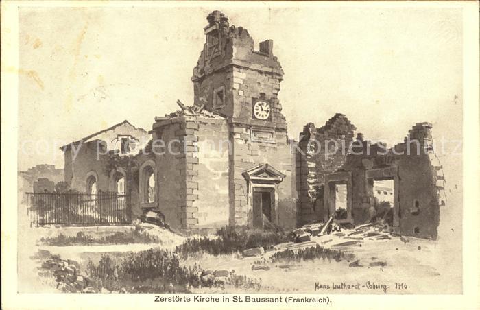 Saint-Baussant Zerstörte Kirche 2. Weltkrieg