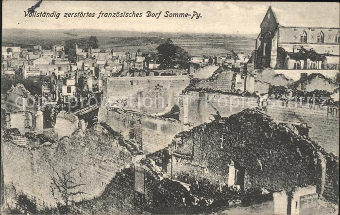 Somme-Py-Tahure zerstoertes Dorf 1. Weltkrieg