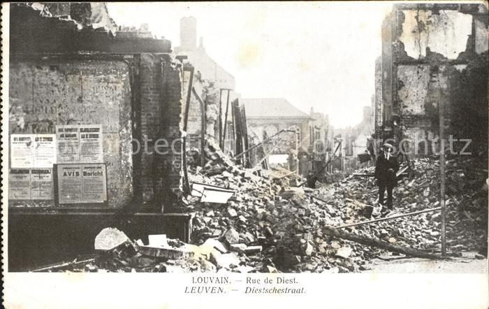 Louvain Flandre Rue de Diest Ruines Grande Guerre 1. We