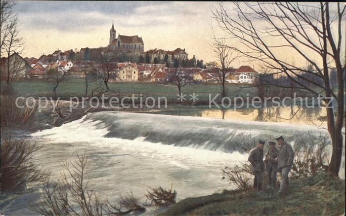 Altkirch Partie am Fluss Wehr Soldaten Kirche