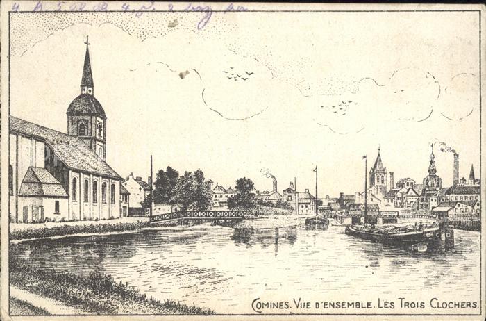 Comines Lille Vue d ensemble aves les Trois Clochers Kuenstlerkarte