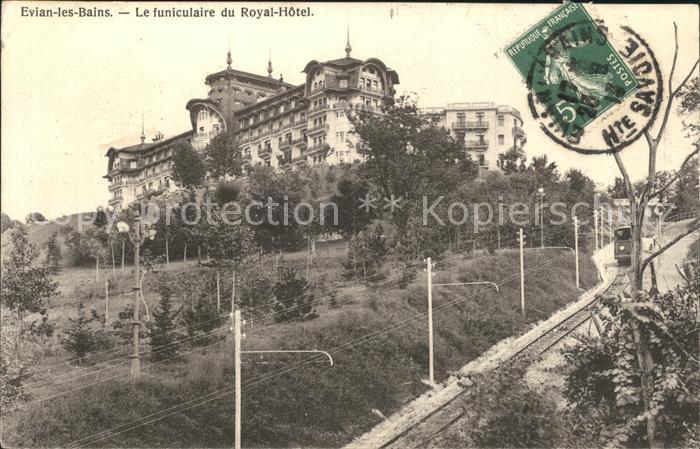Evian-les-Bains Haute Savoie Funiculaire du Royal Hotel Stempel auf AK