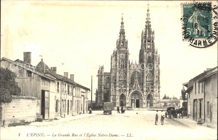 L Epine Marne Grande Rue Eglise Notre Dame Stempel auf AK