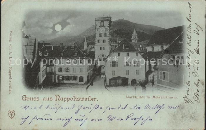 Rappoltsweiler Haut Rhin Elsass Marktplatz Metzgerturm im Mondschein