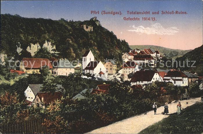 Pfirt Totalansicht mit Schloss Ruine Gefechte