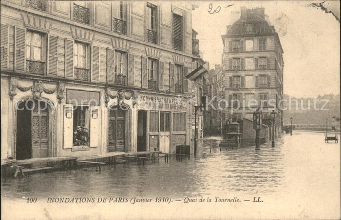Paris Inondations Janvier 1910 Quai de la Tournelle Hochwasser Katastrophe
