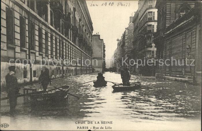 Paris Crue de la Seine Inondations Janvier 1910 Rue de Lille Hochwasser Katastro