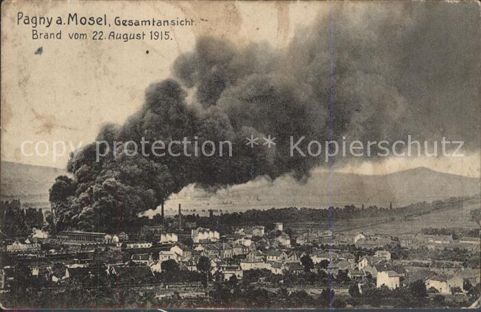 Pagny-sur-Moselle Gesamtansicht Brand August 1915 Originalaufnahme Westlicher Kr