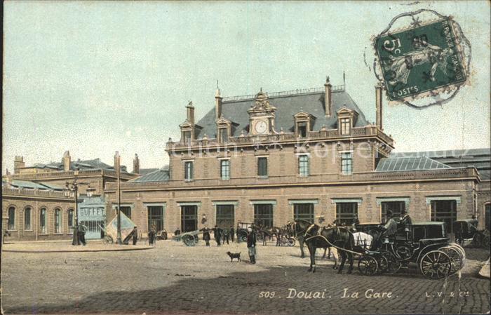 Douai 59 La Gare Bahnhof Kutsche Stempel auf AK