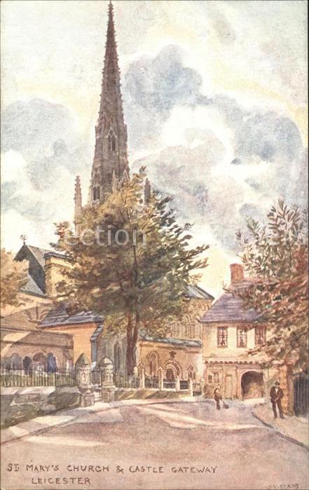 Leicester United Kingdom Kuenstlerkarte St. Marys Church Castle Gateway