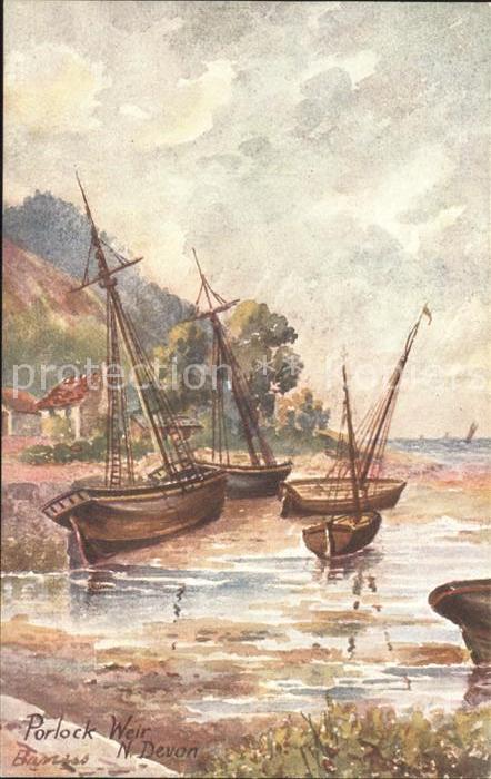 Porlock Weir Kuenstlerkarte N. Devon Schiffe
