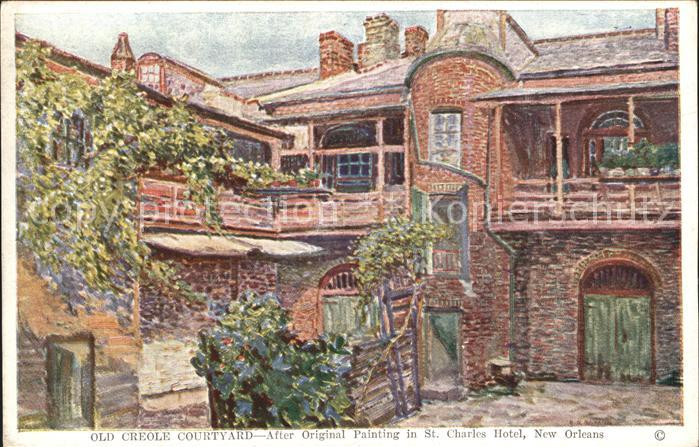 New Orleans Louisiana Old Creole Courtyard Kuenstlerkarte