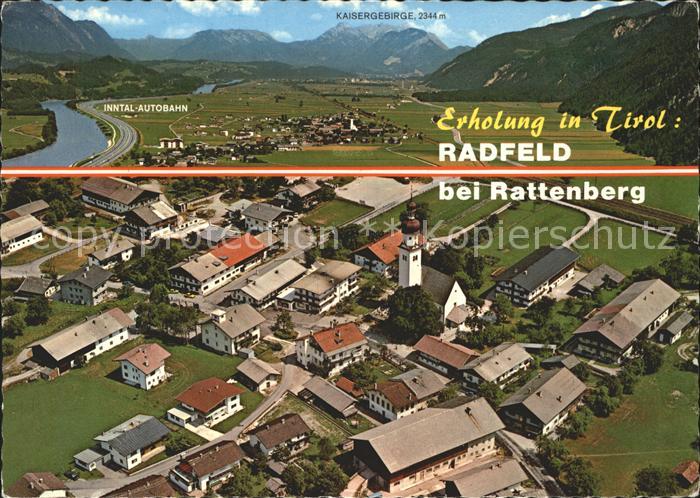 Radfeld Tirol Panorama mit Inntal Autobahn Fliegeraufnahme