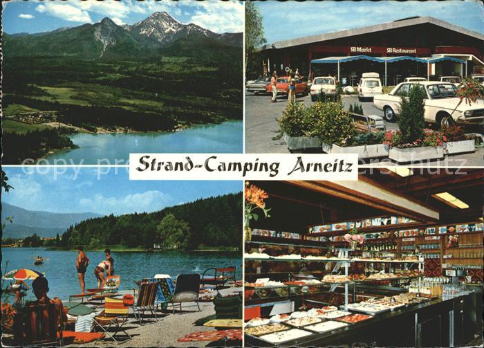 Faak am See Finkenstein Totalansicht mit Mittagskogel Strand Camping Arneitz