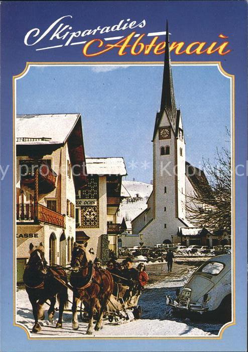 Abtenau Dorfpartie Kirche Pferdeschlittenfahrt