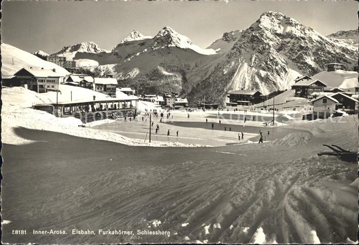 Inner Arosa Eisbahn Wintersportplatz mit Furkahoerner Schiesshorn