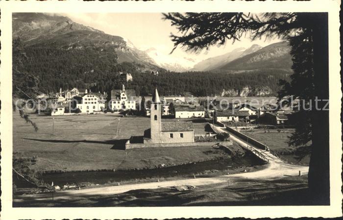 Sils Baselgia Ortsansicht mit Kirche Alpen Engadin