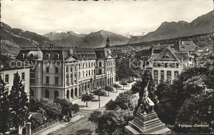 Chur GR Teilansicht mit Fontana Denkmal Alpenpanorama